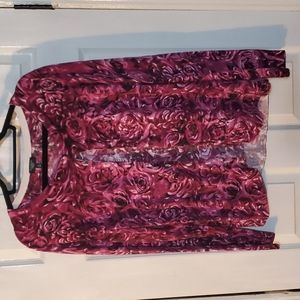 Talbots 1X Muave Rose Print Cardigan